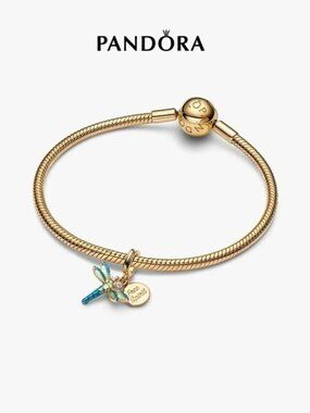 Pandora Gold Dragonfly Charm Bracelet with Blue-Green Accents